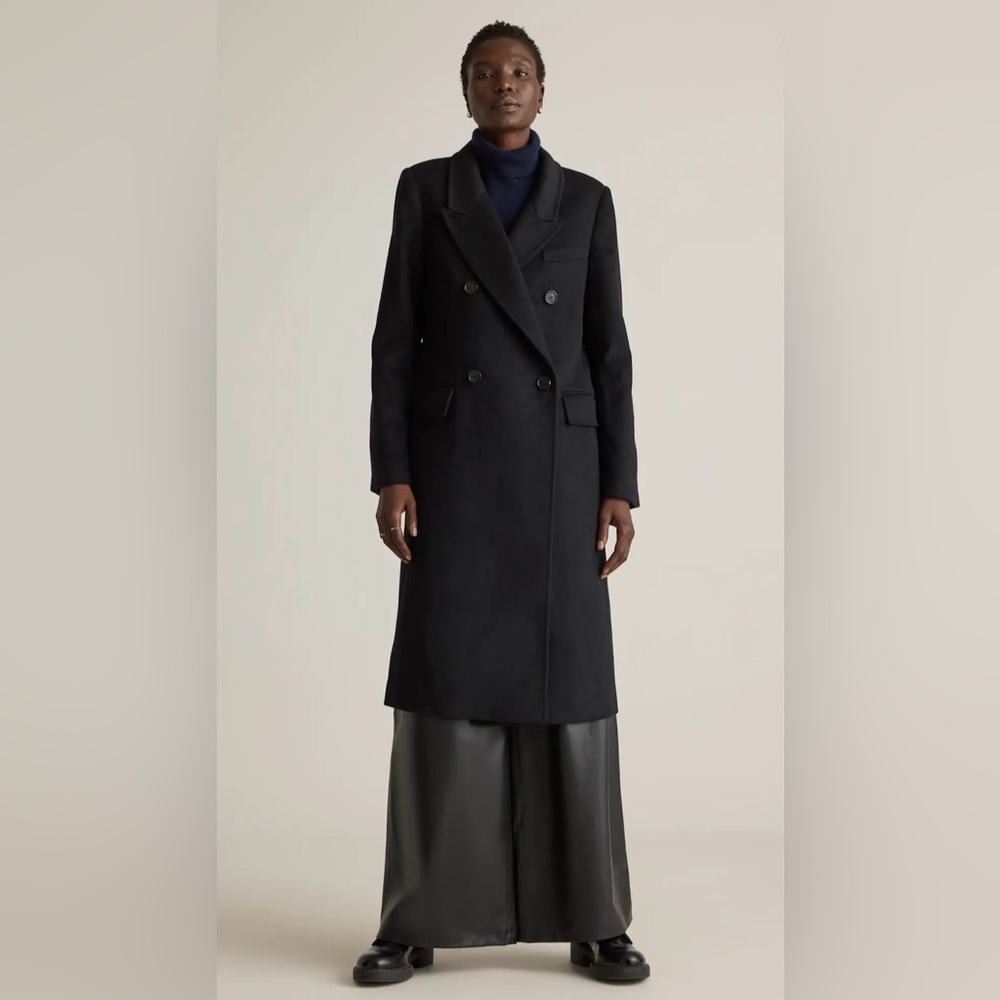 Quince Italian Wool Double-Breasted Coat - Black / NWT Small